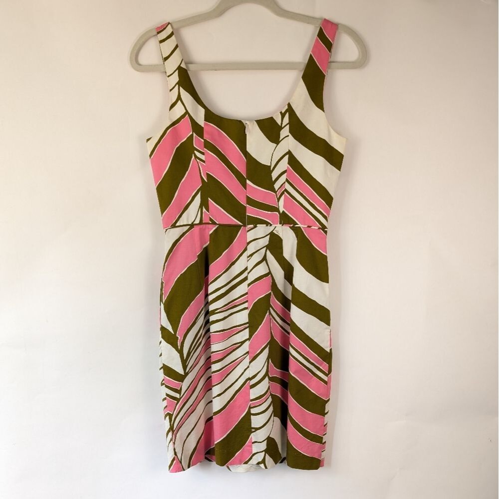 Trina Turk Dress Women's Size 4 Pink Olive White Abstract Cotton Sleeveless - Picture 6 of 11